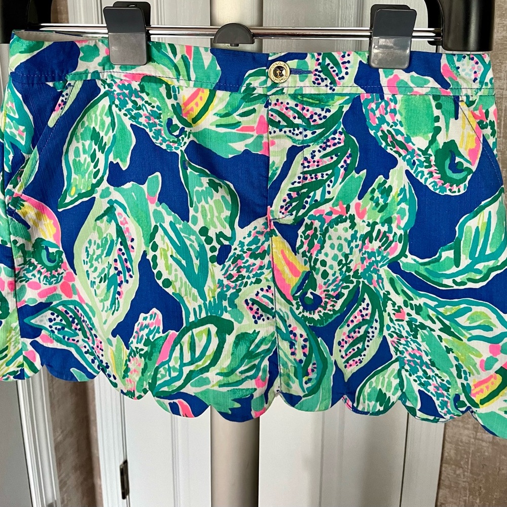 Lilly Pulitzer Floral Mini Skort Green and Blue sz -12 EUC